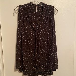 Free People Semi Sheer Sleeveless Tie Front Blouse